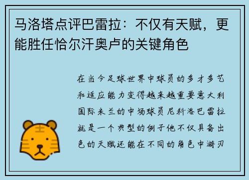 马洛塔点评巴雷拉：不仅有天赋，更能胜任恰尔汗奥卢的关键角色